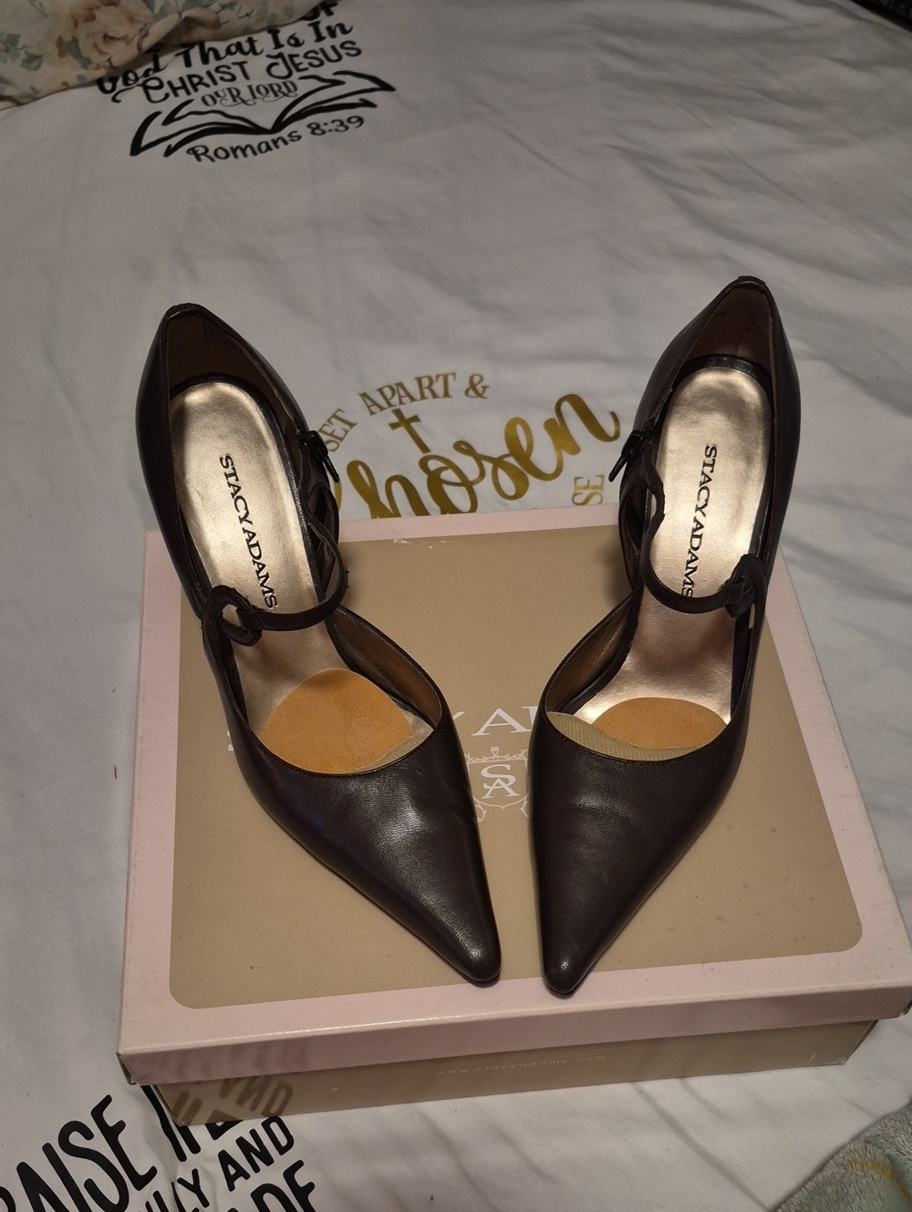 Stacy Adams Women's Dark Brown Pointed-Toe Mary Jane Heels